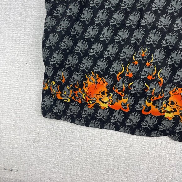 Vtg Request Shirt Mens 2XL Black Button Up Goth Skulls Flames Skate Y2K AOP - Picture 13 of 16